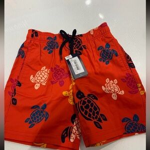 Vilebrequin Kids Swim Trunks - Red with Turtle Print